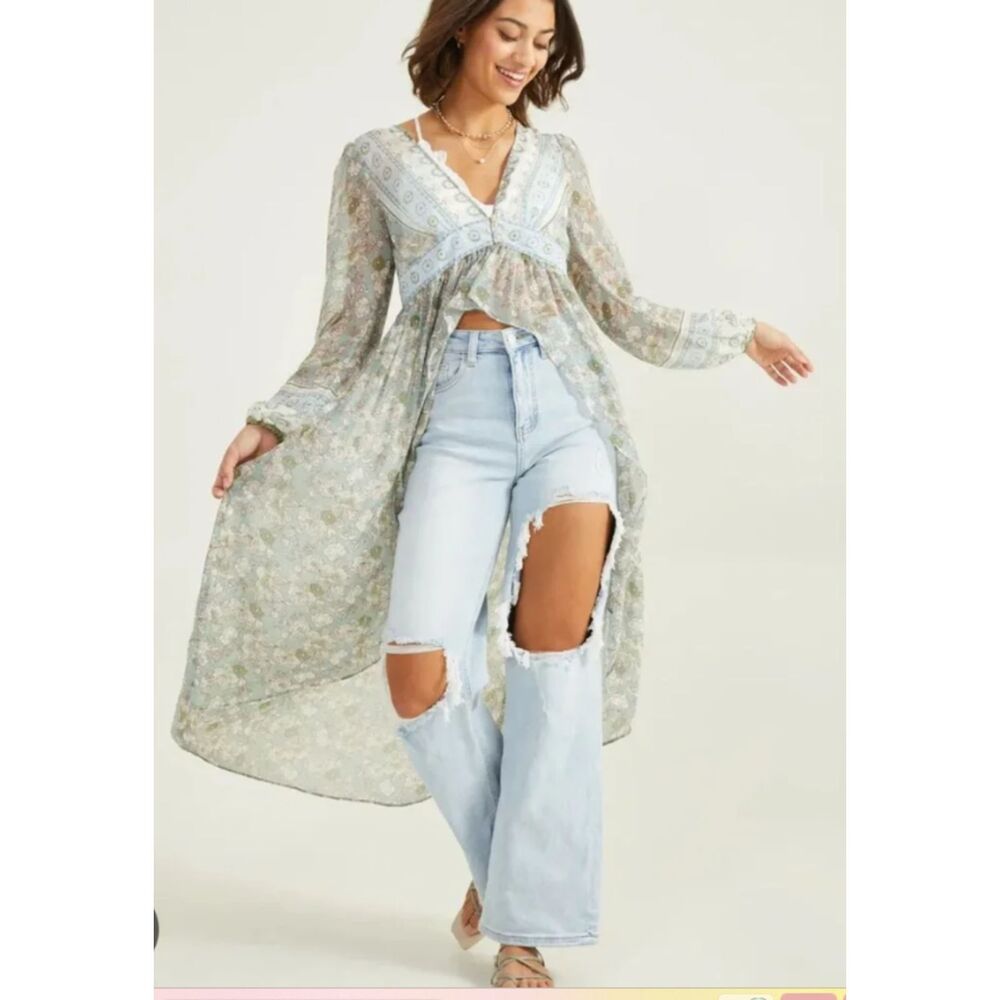Altar'd State Chiffon Kimono Dress Open Front Boho Bohemian Cottage Fairy Sz XS